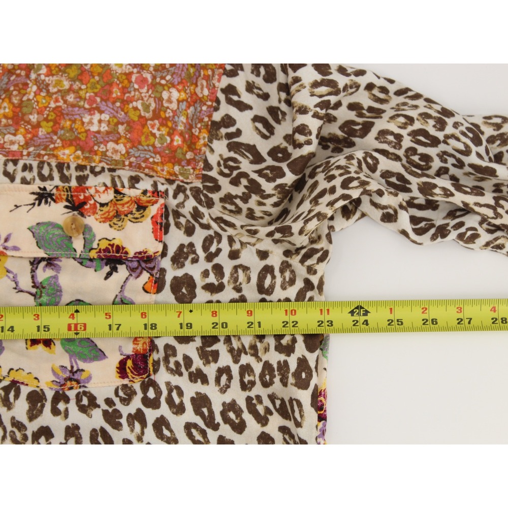 Pilcro Anthropologie Mixed Media Leopard Floral Patchwork Button Down Shirt L - Picture 5 of 10
